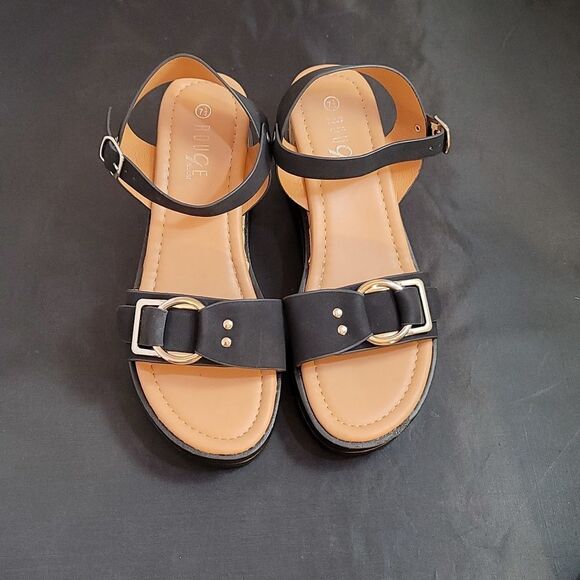 BRAND NEW ROUGE ADJUSTABLE BUCKLE DOUBLE STRAP OPEN TOE WEDGE SANDAL - Picture 4 of 16